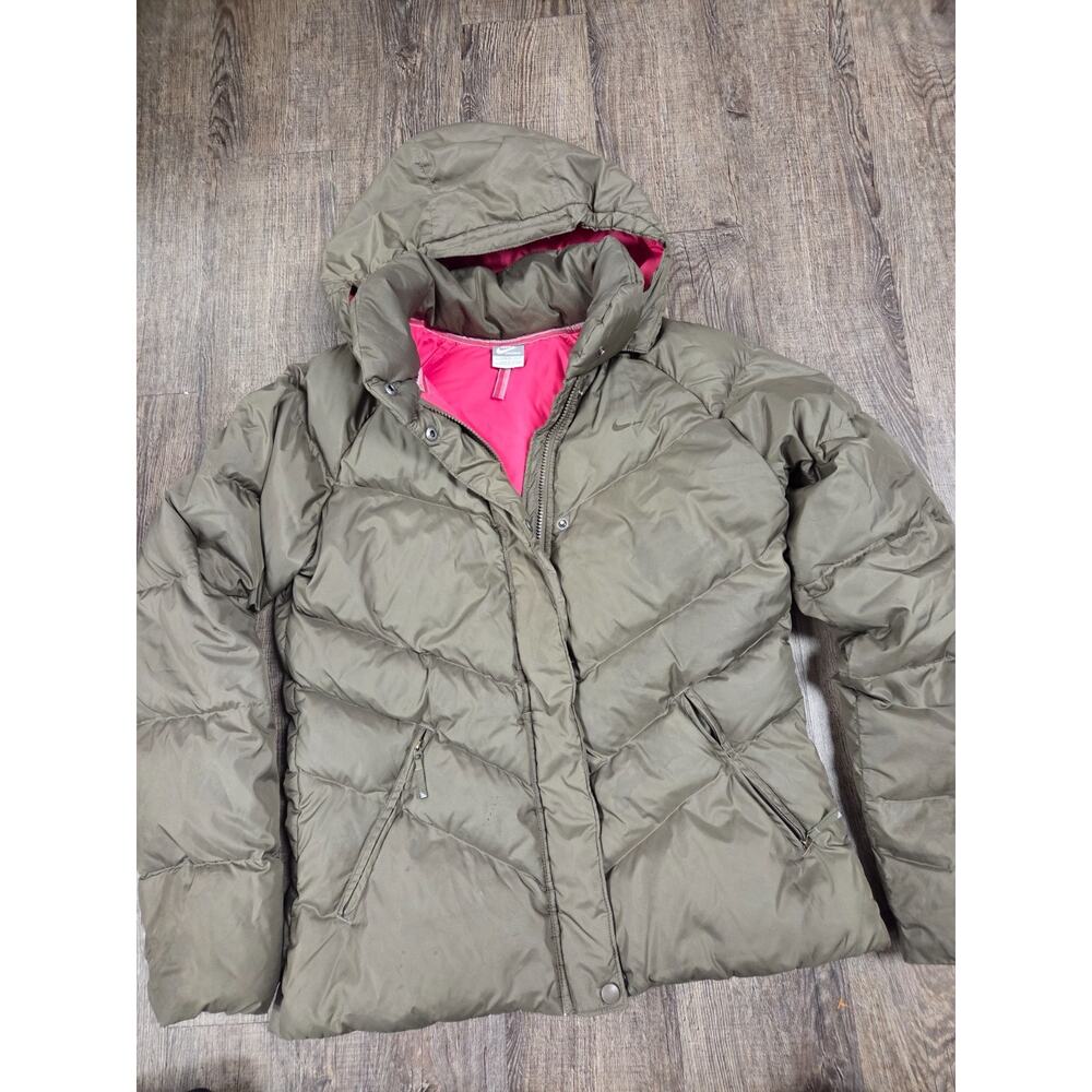 Nike Olive Green Down Feather Puffer Jacket Coat Vintage Y2K Women's L 12/14